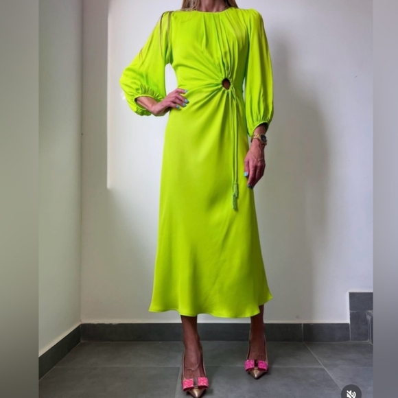 FARM RIO Elegant Lime Green Midi Dress XS - Picture 2 of 5
